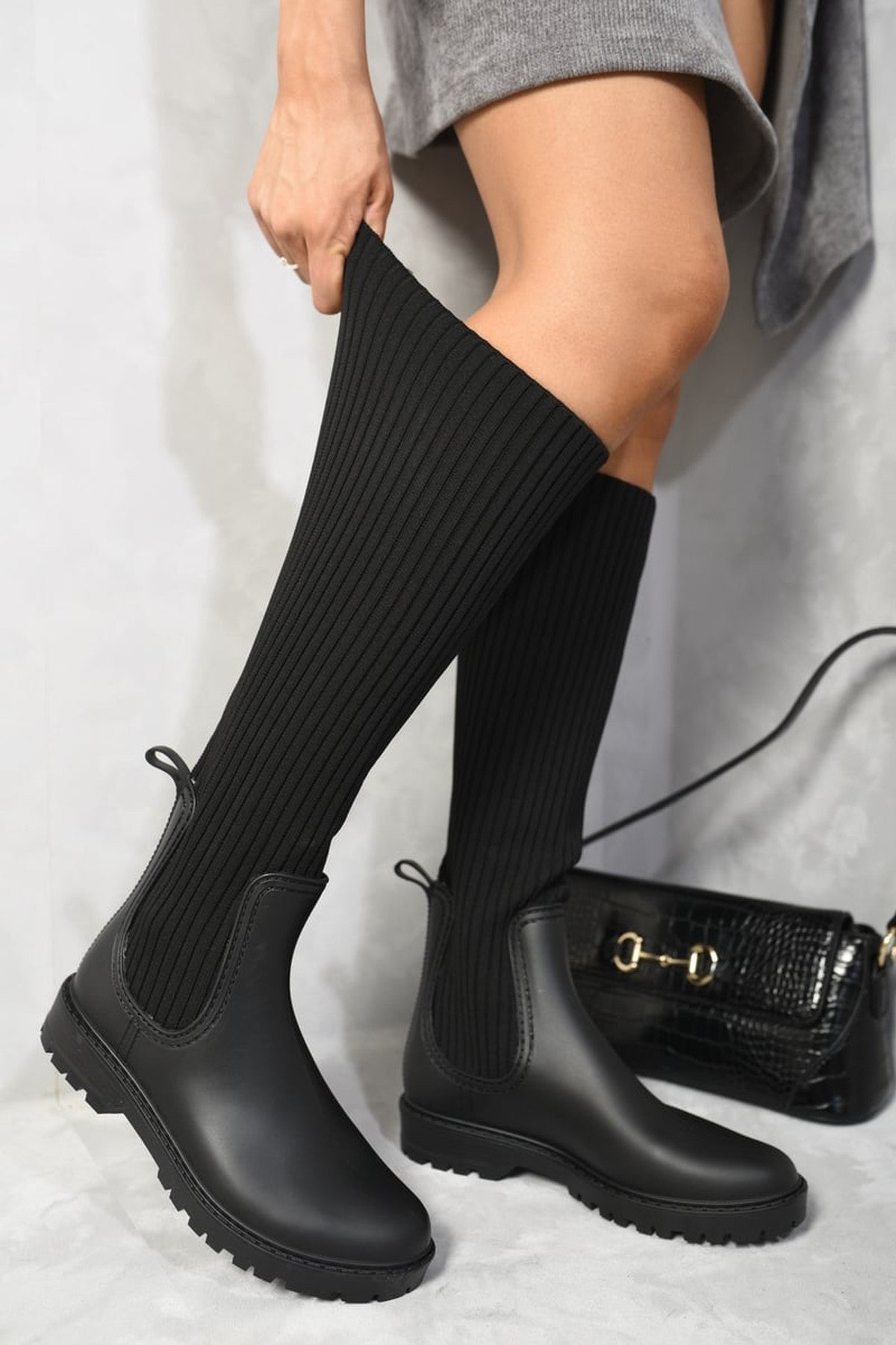 Lucille High Sock Platform Boots - Black