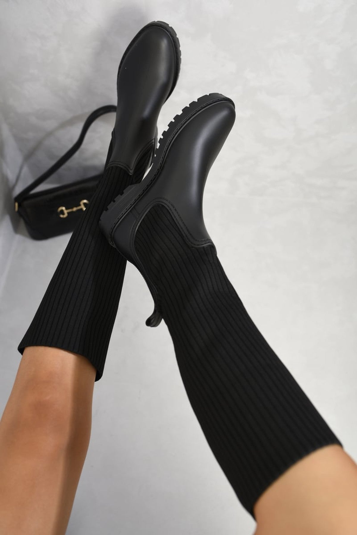 Lucille High Sock Platform Boots - Black
