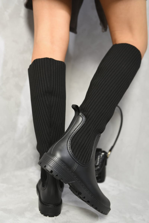 Lucille High Sock Platform Boots - Black
