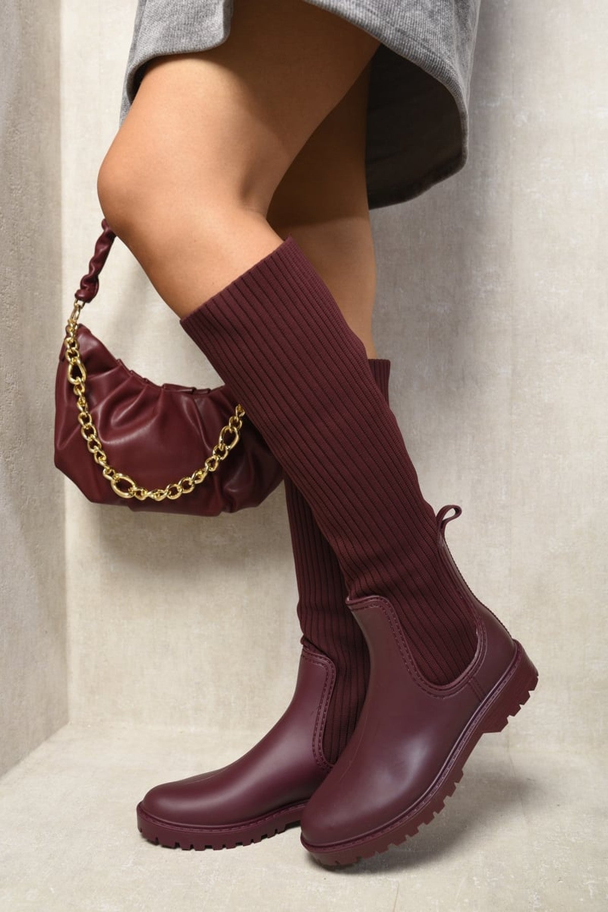 Lucille High Sock Platform Boots - Wine