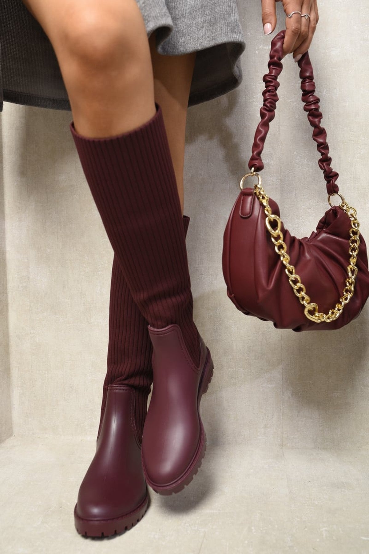 Lucille High Sock Platform Boots - Wine