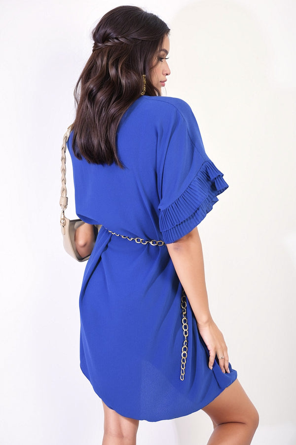 Lucille Ruffled Sleeve Mini Dress - Royal