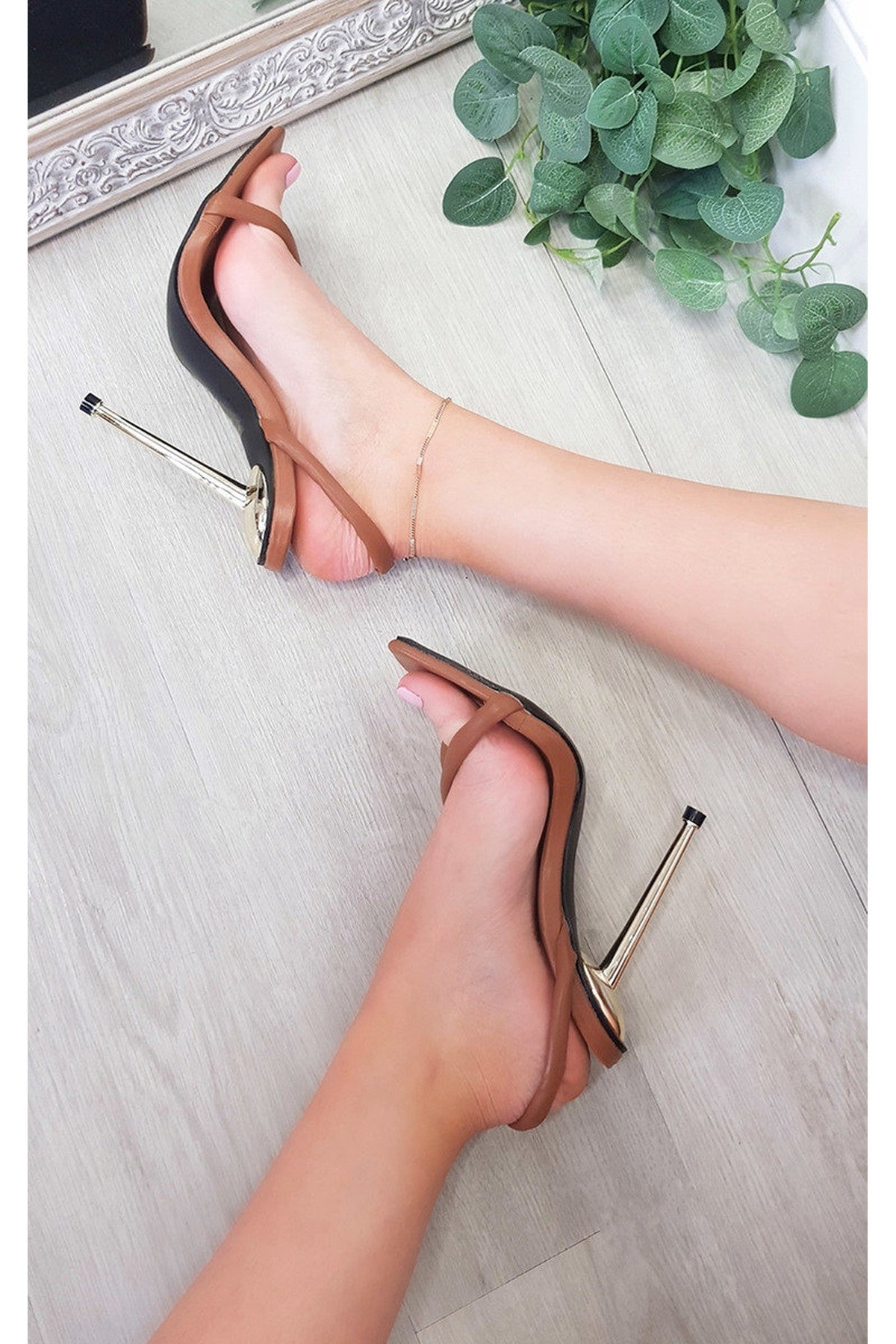 Lucinda Faux Leather Strappy High Heels - Brown
