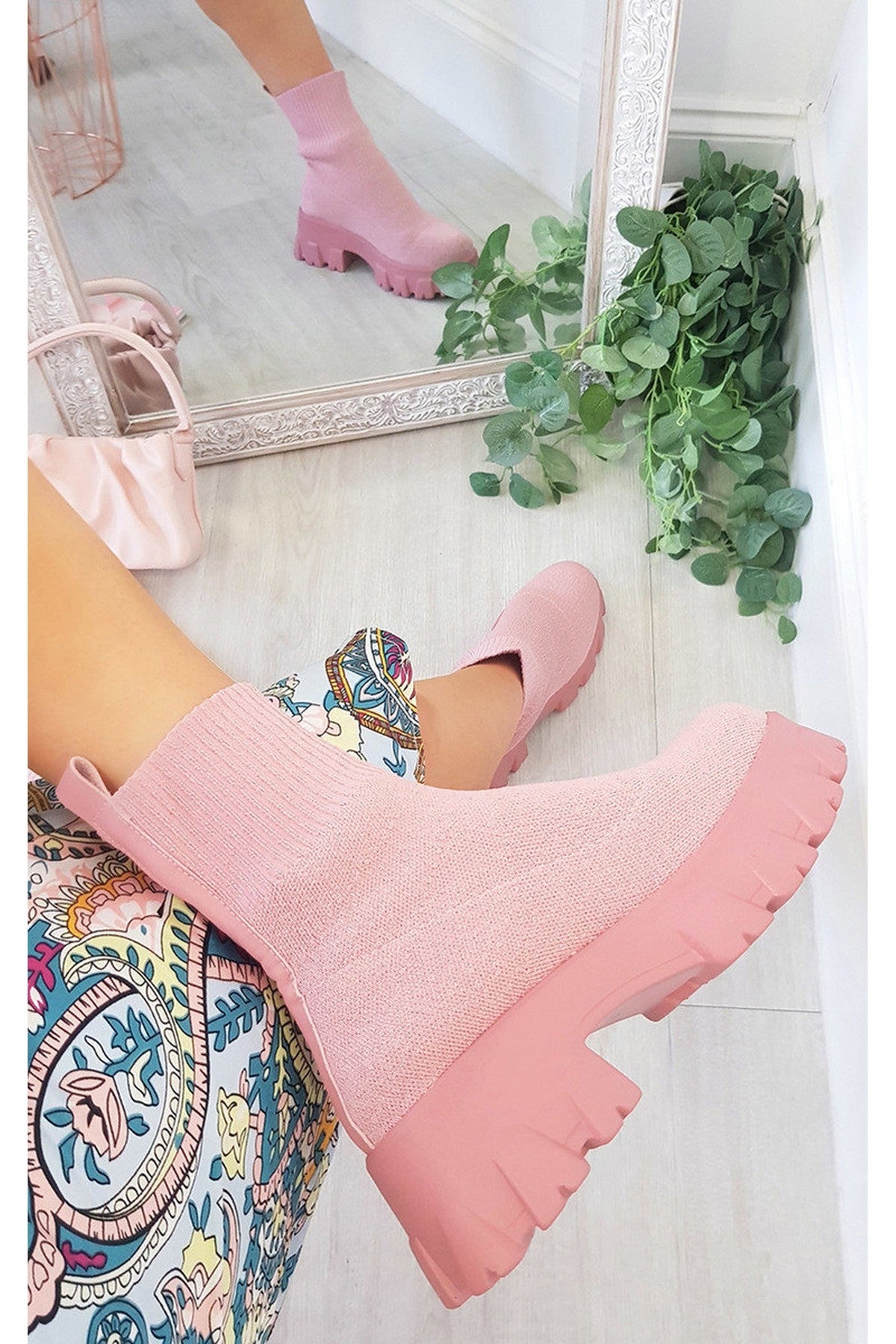 Lydia Chunky Sock Boots - Pink
