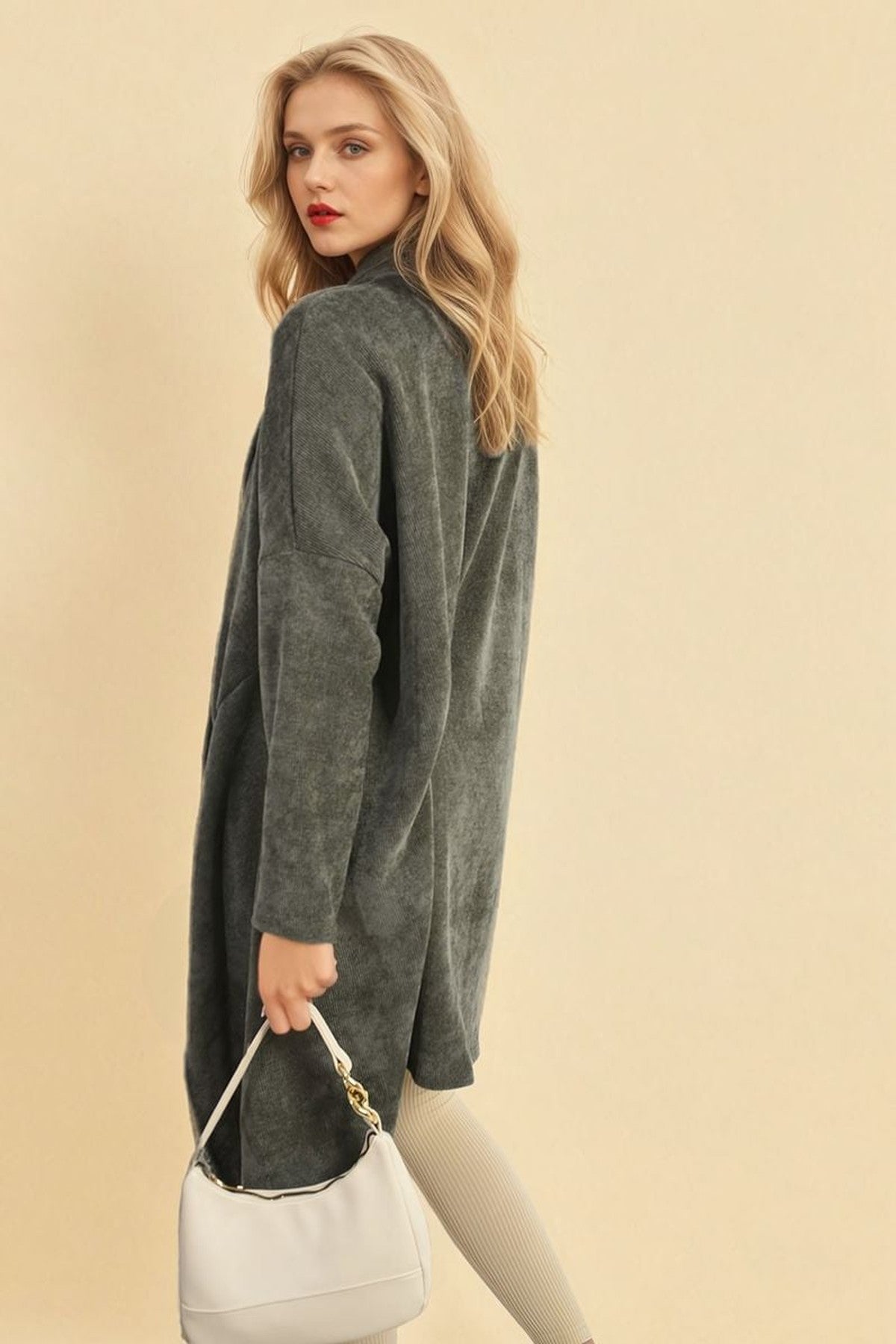 Lydia Open Front Long Back Knitted Cardigan - Khaki