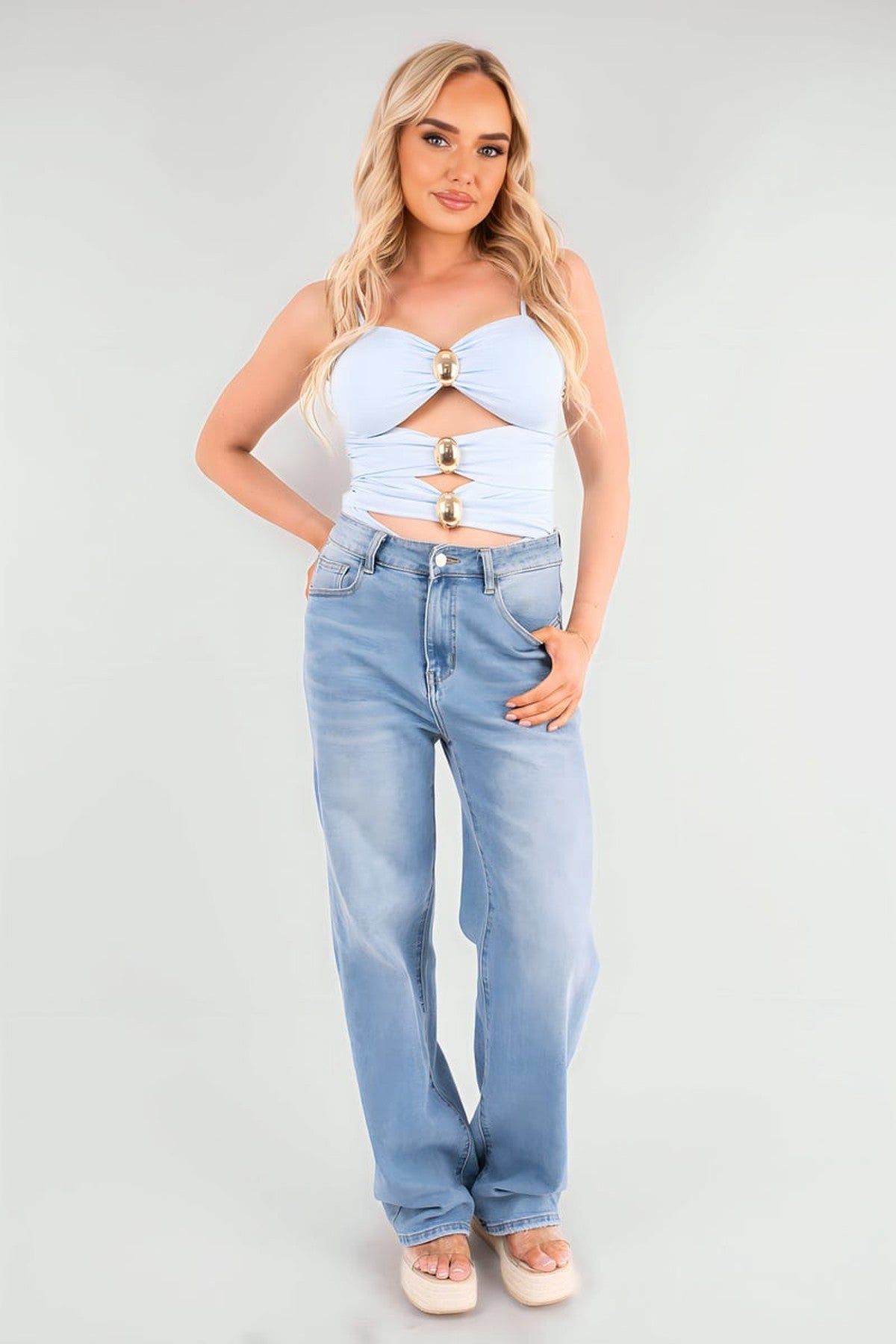 Madelyn Cut Out Sleeveless Bodysuit - Sky Blue