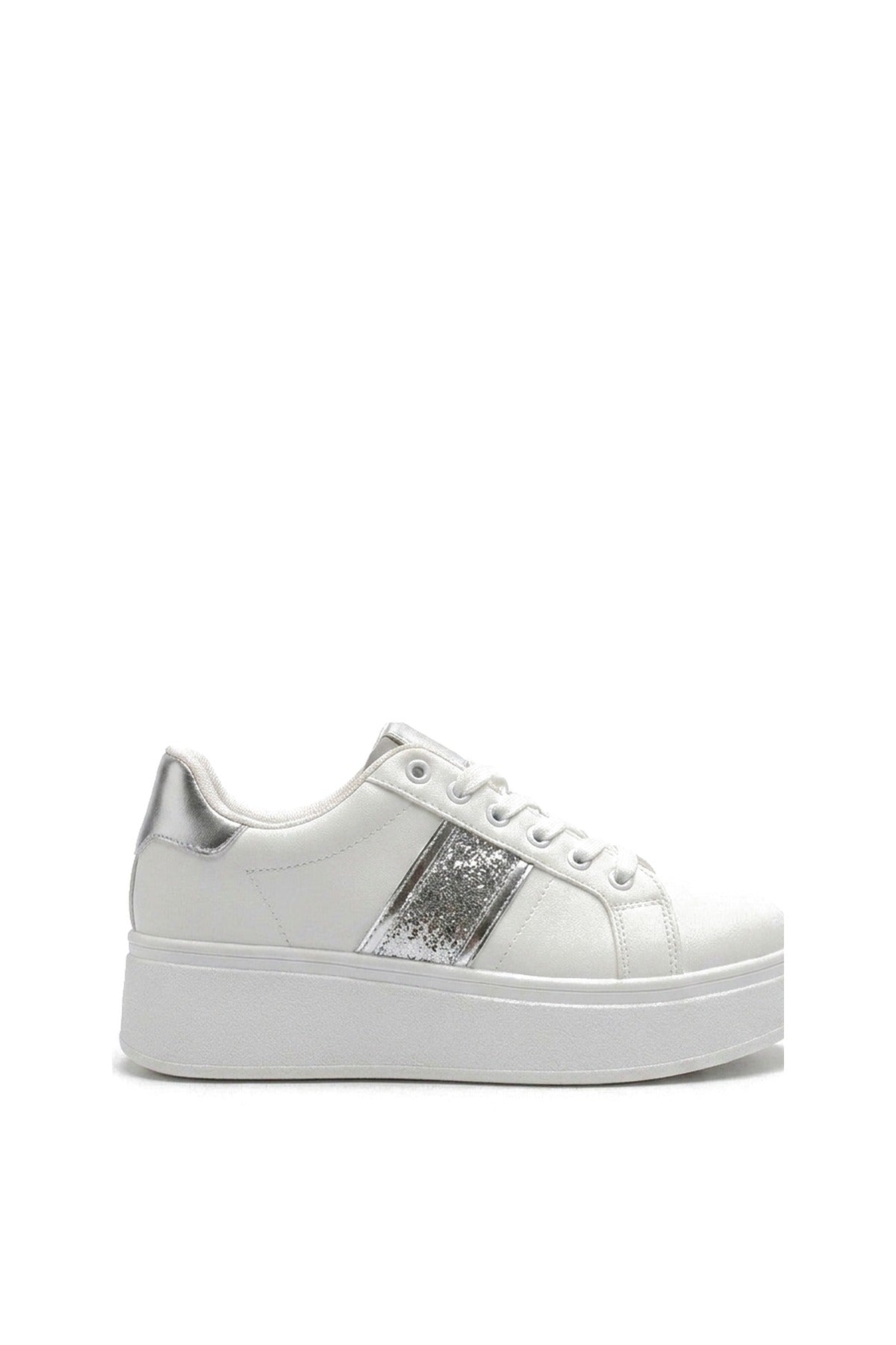 Malina Chunky Platform Glitter Detail Trainers - Silver
