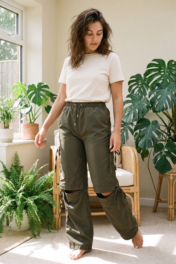 Mandy Knee Cut Out Cargo Trouser - Khaki