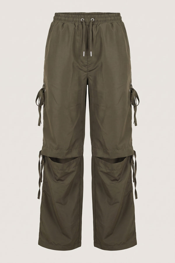 Mandy Knee Cut Out Cargo Trouser - Khaki