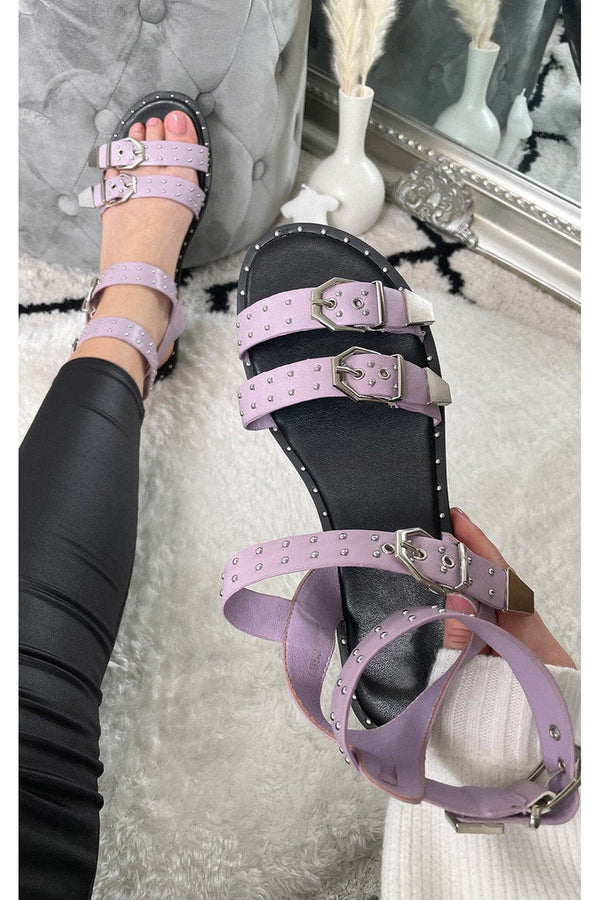 Maren Studded Double Buckle Sliders - Lilac