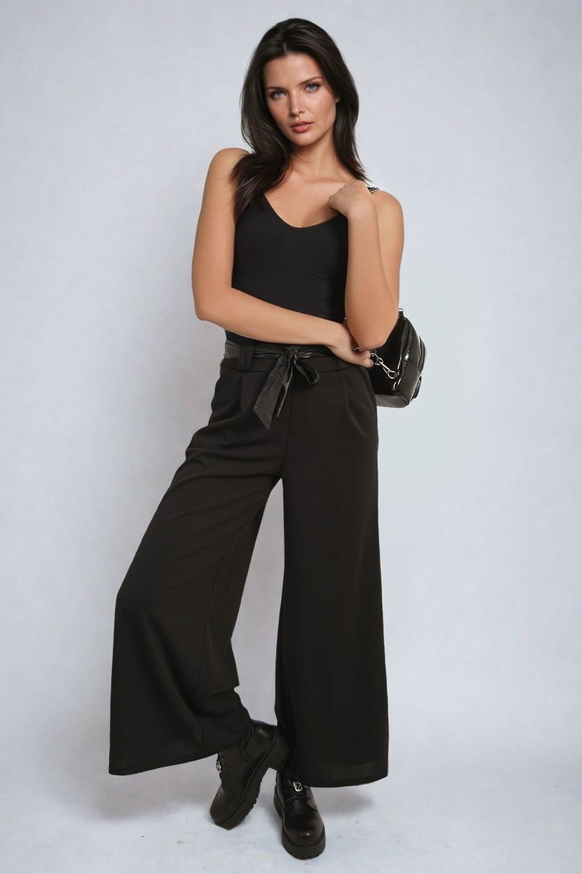 Mariana Belted High Waist Wide Leg Trouser - Black