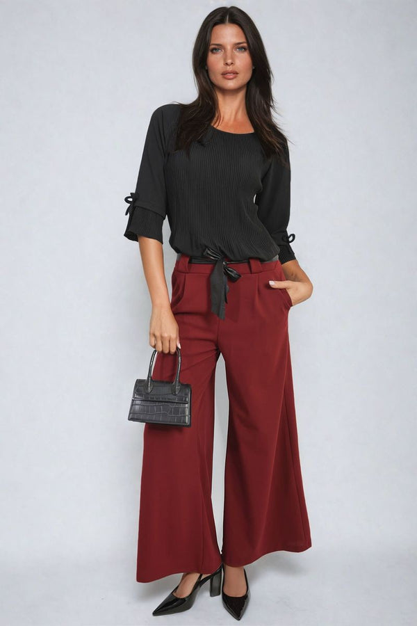Mariana Belted High Waist Wide Leg Trouser - Bordeaux