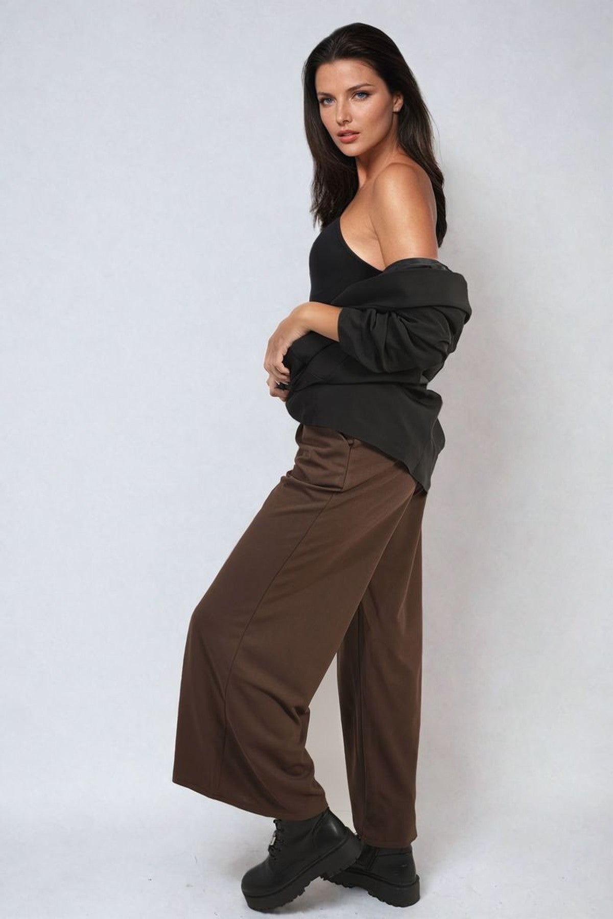 Mariana Belted High Waist Wide Leg Trouser - Brown