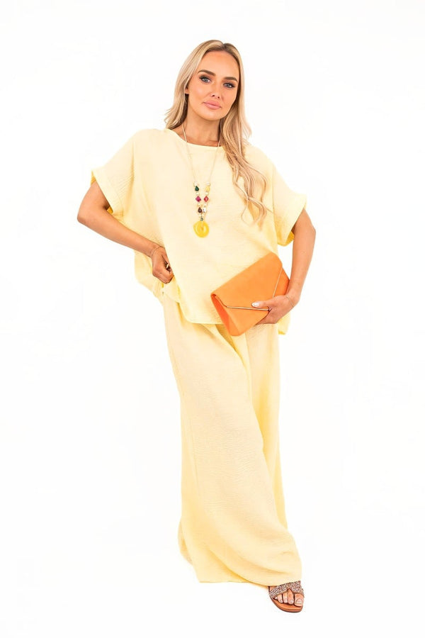 Marinne Loose Fit Short Sleeve Top And Wide Trousers Co-ord Set - Yellow