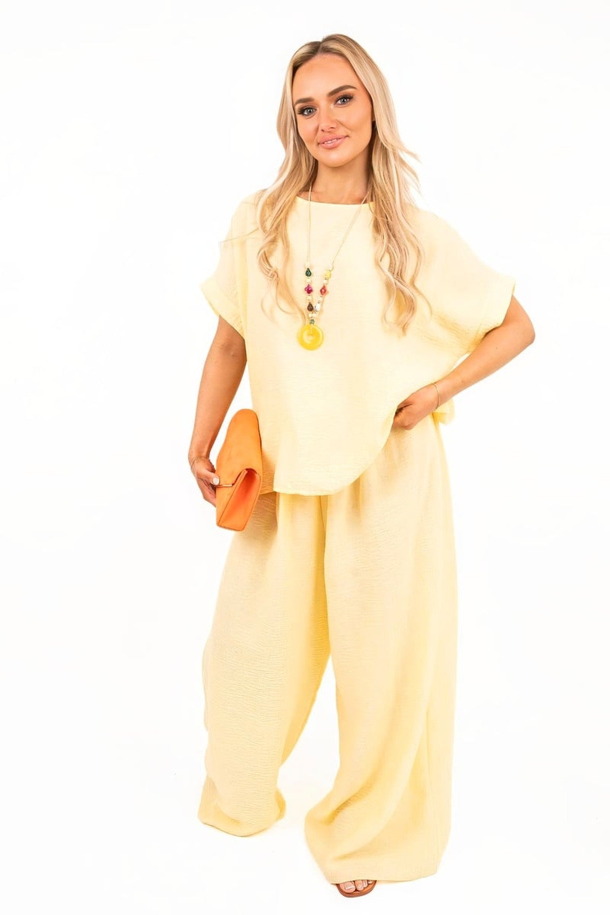 Marinne Loose Fit Short Sleeve Top And Wide Trousers Co-ord Set - Yellow