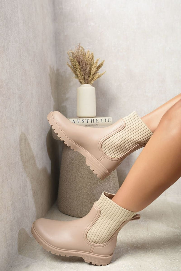Marley Slip On Platform Ankle Boots - Beige