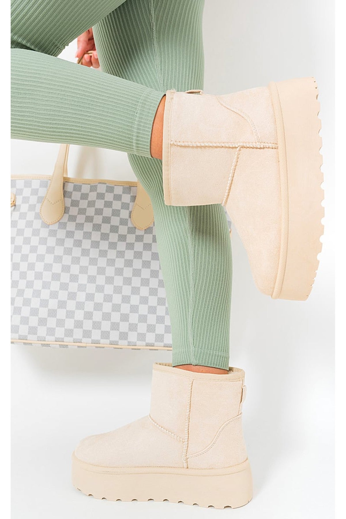 Martha Thick Heel Platform Boots - Beige