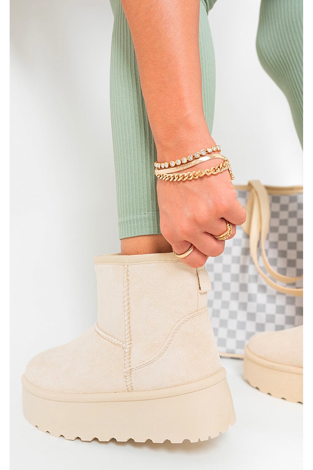 Martha Thick Heel Platform Boots - Beige
