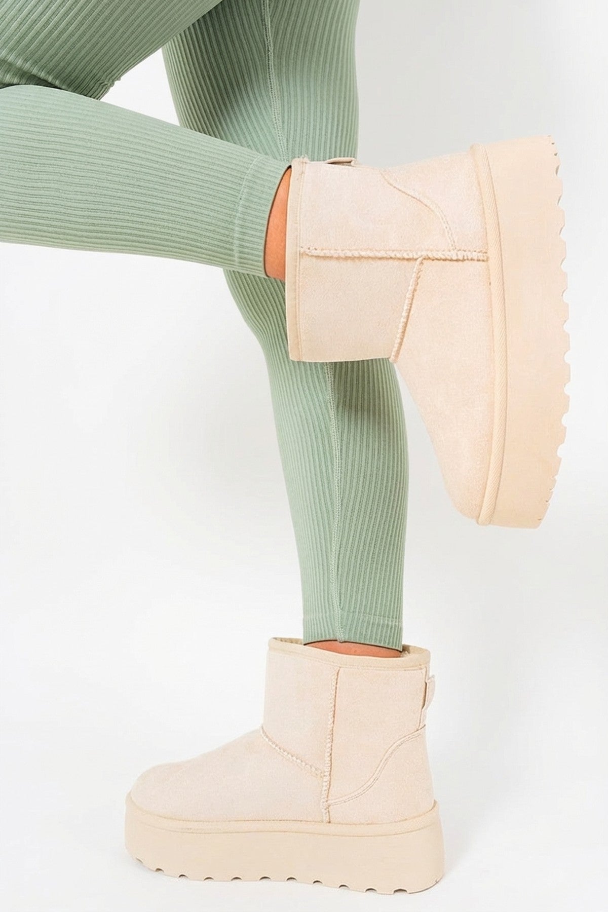 Martha Thick Heel Platform Boots - Beige_wb