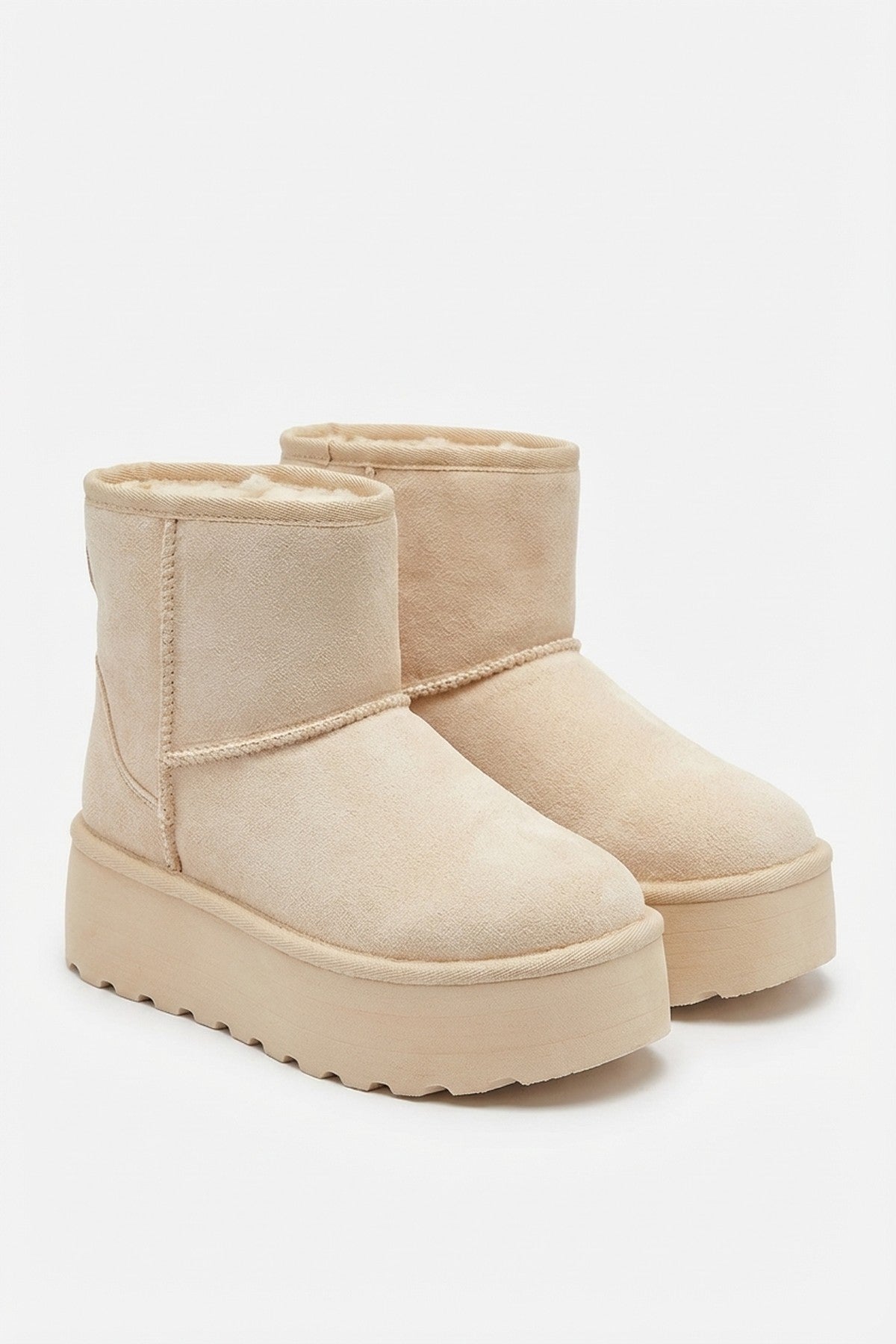 Martha Thick Heel Platform Boots - Beige_wb