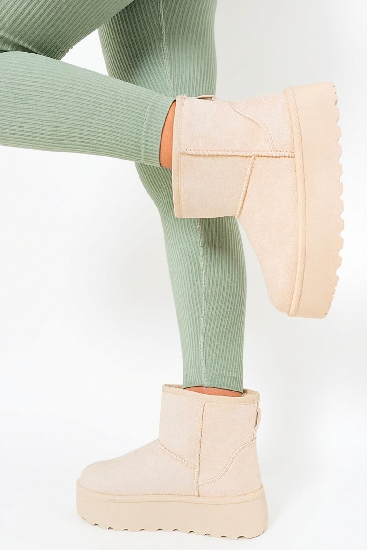 Martha Thick Heel Platform Boots - Beige_wb