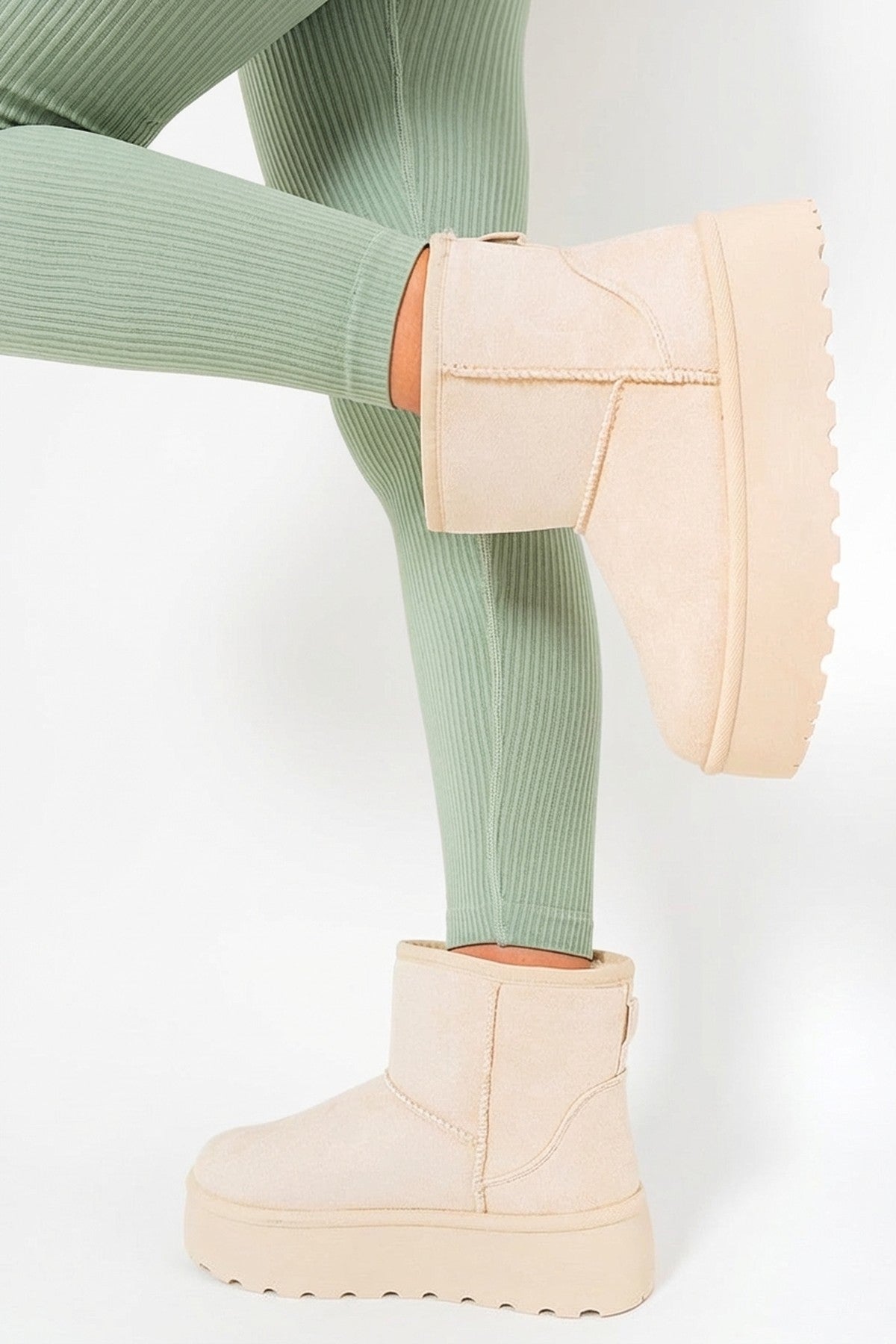 Martha Thick Heel Platform Boots - Beige_wb