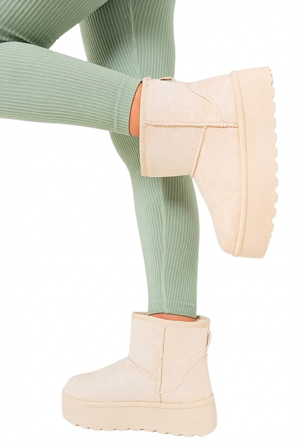 Martha Thick Heel Platform Boots - Beige_wb
