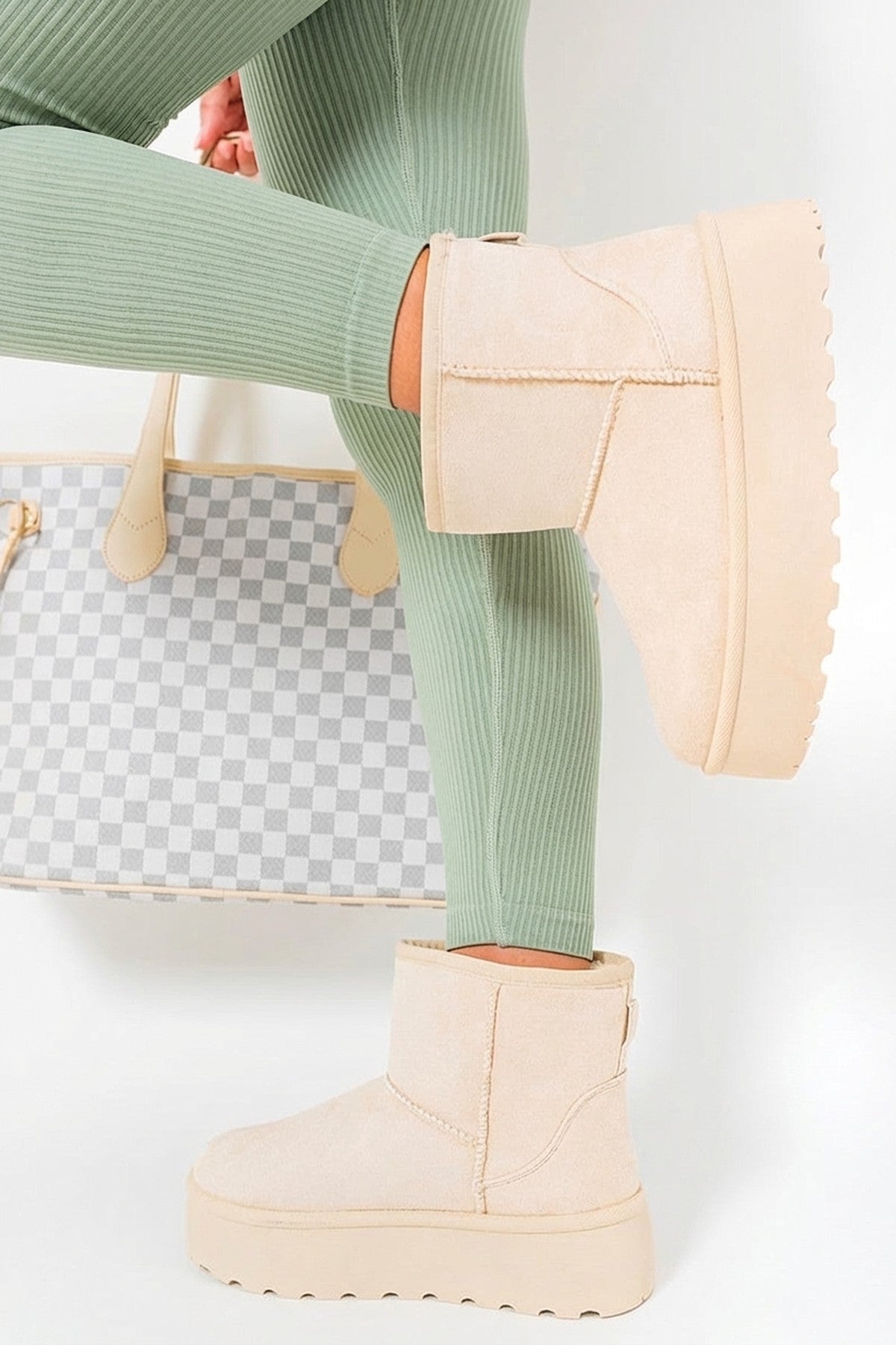 Martha Thick Heel Platform Boots - Beige_wb
