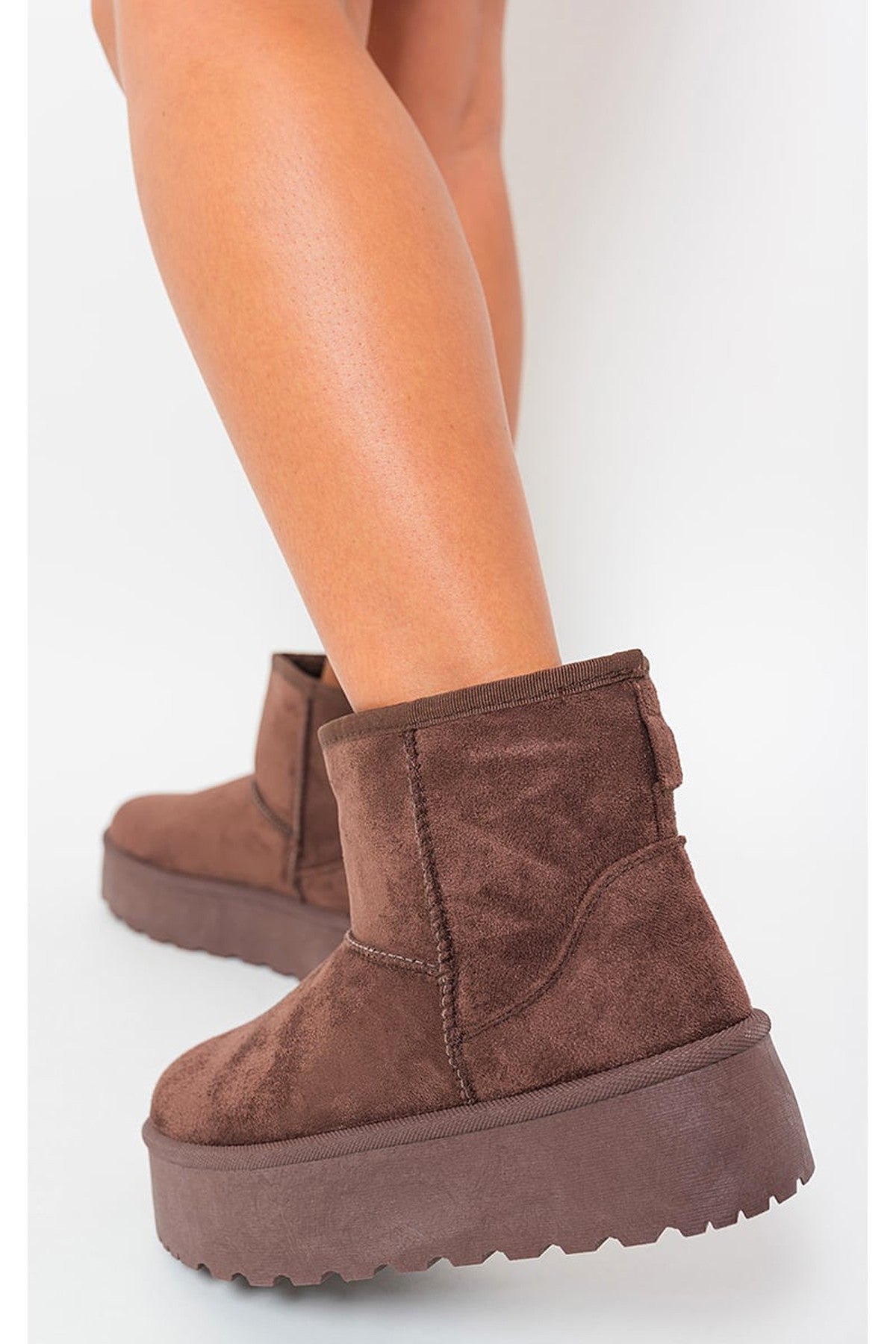 Martha Thick Heel Platform Boots - Brown