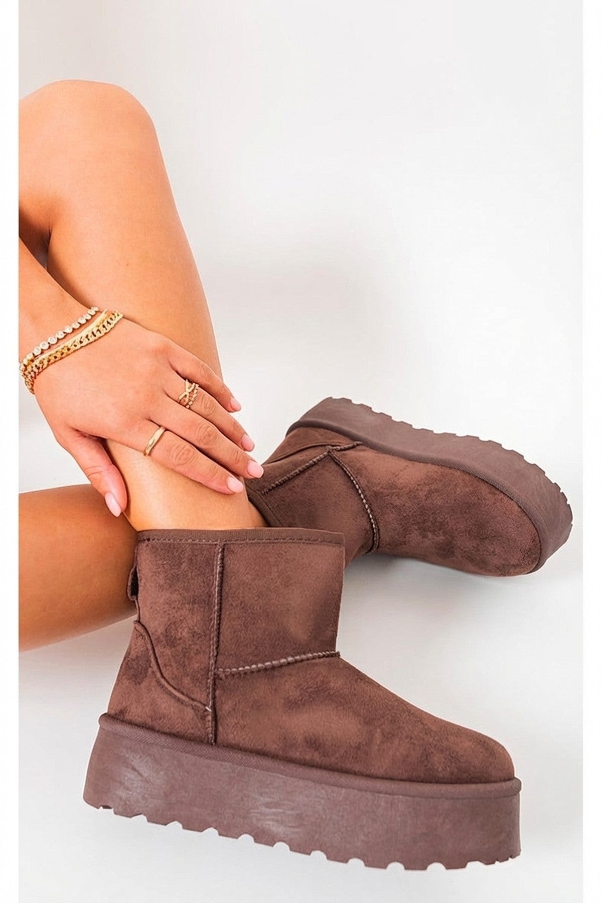 Martha Thick Heel Platform Boots - Brown_wb
