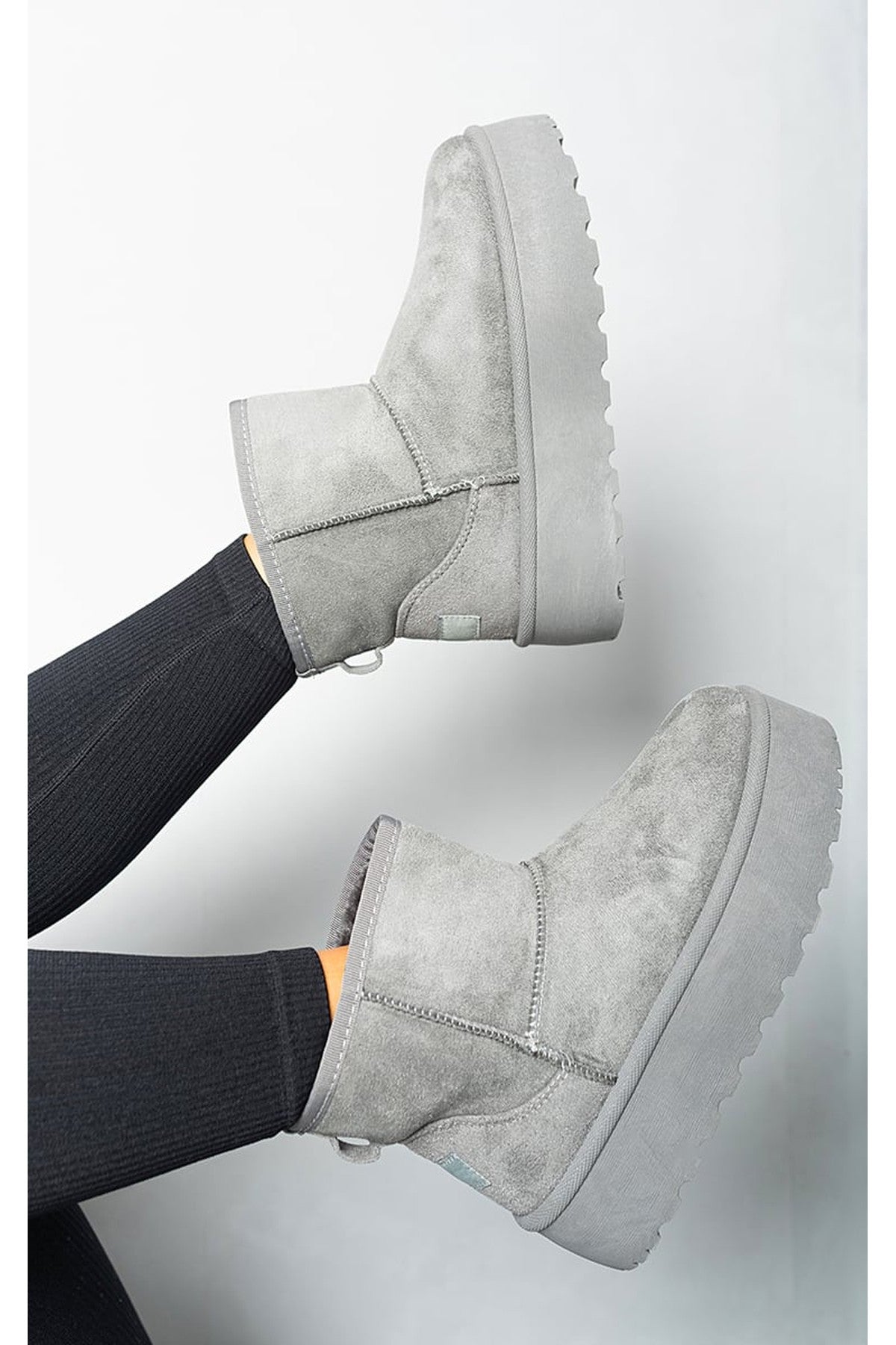 Martha Thick Heel Platform Boots - Grey