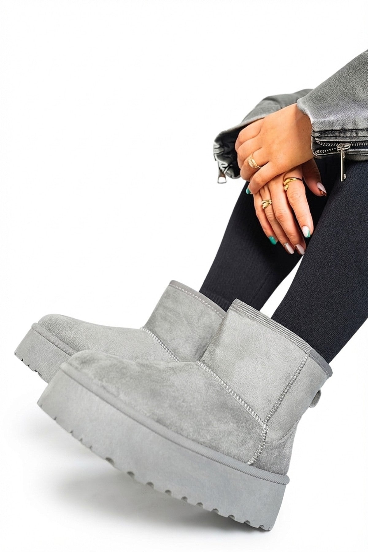 Martha Thick Heel Platform Boots - Grey_wb