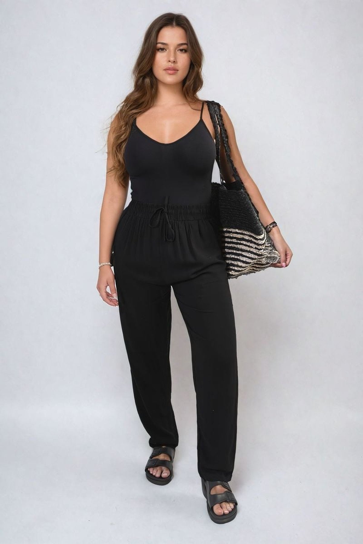 Matilda Drawstring High Waist Trouser With Side Pockets - Black