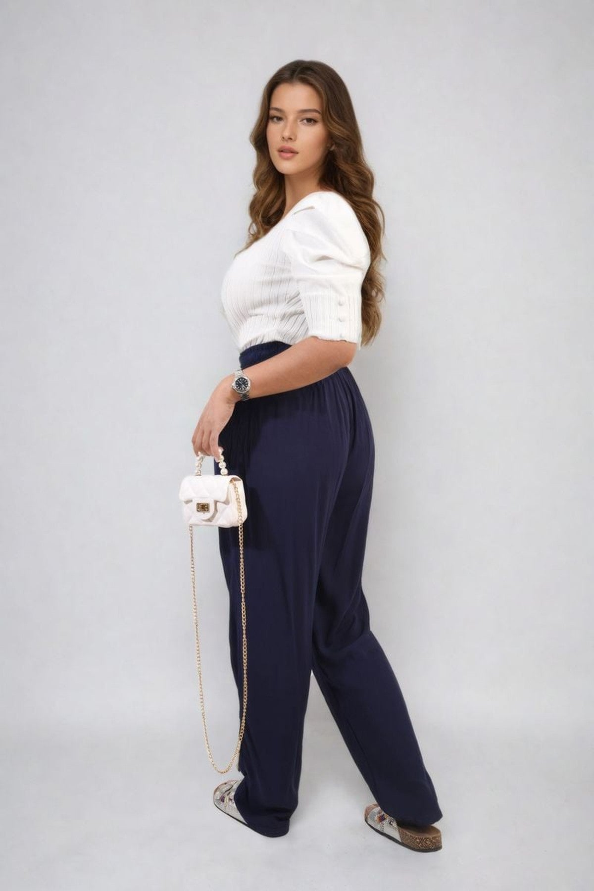 Matilda Drawstring High Waist Trouser With Side Pockets - Navy