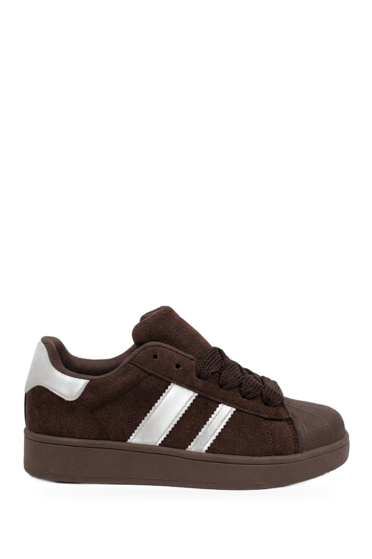 Maud Faux Suede Stripe Trainers - Coffee