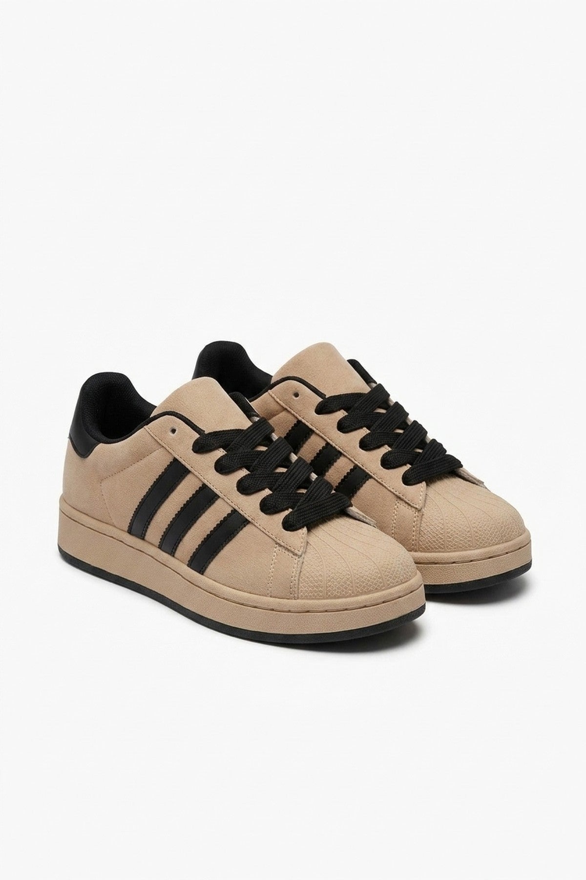 Maud Faux Suede Stripe Trainers - Khaki_wb