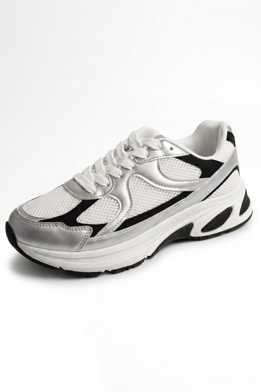 Maud Metallic Panel Mesh Trainers - Silver_wb