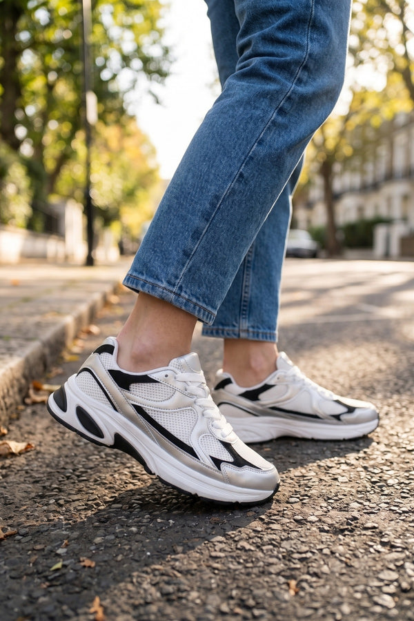 Maud Metallic Panel Mesh Trainers - Silver