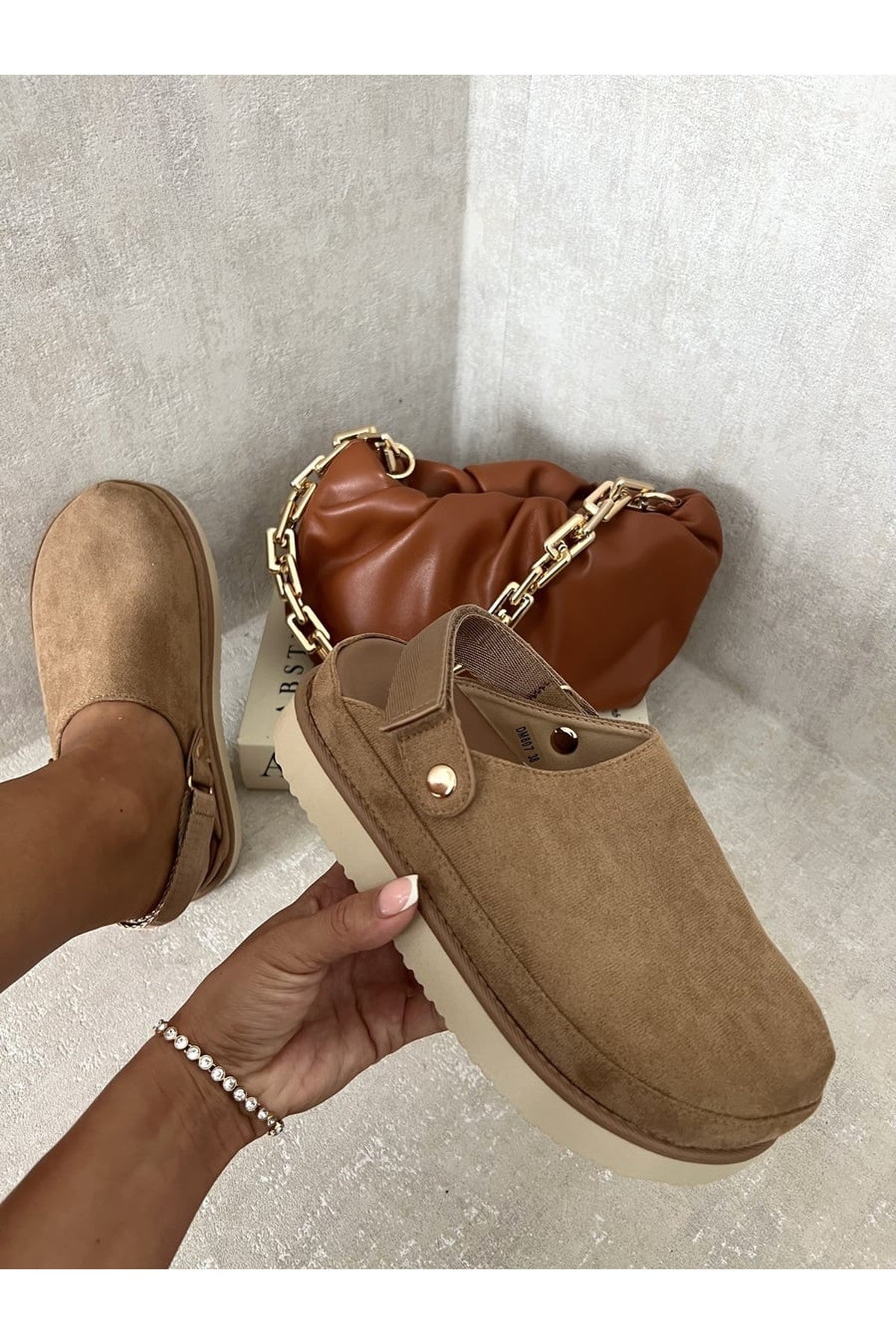 Melanie Adjustable Strap Slip-on Platform Clogs - Tan