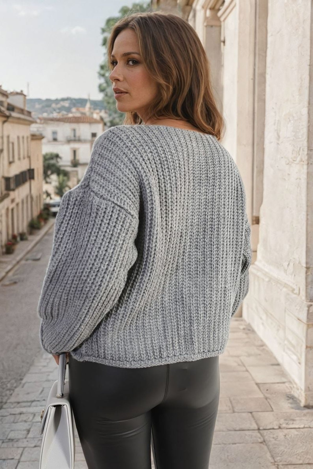 Melissa Chunky Cable Button Knit Cardigan - Grey