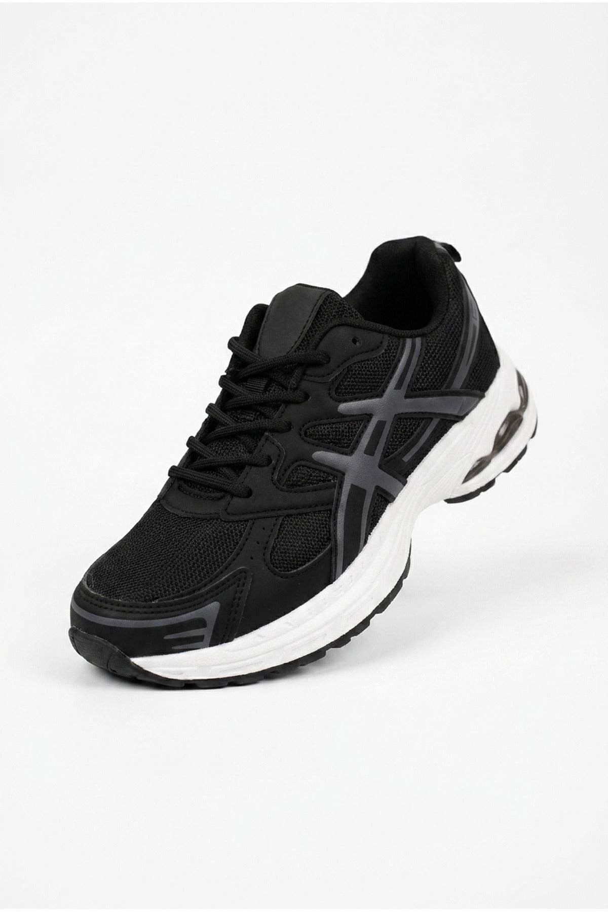 Constance Mixed Media Panelled Trainers - Black