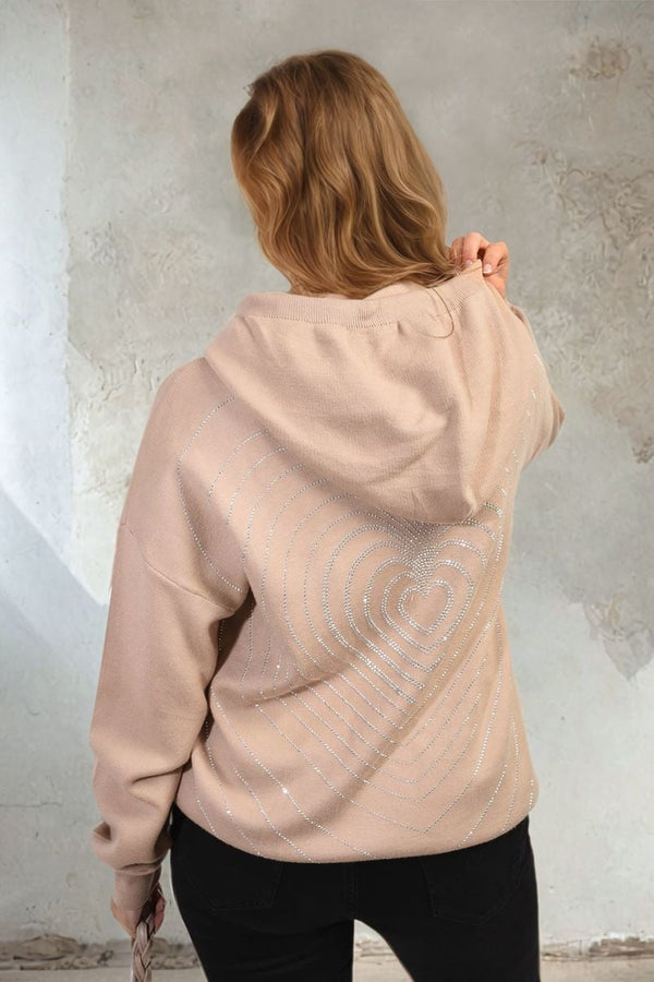 Mikayla Back Heart Print Knitted Hoodie - Mocha