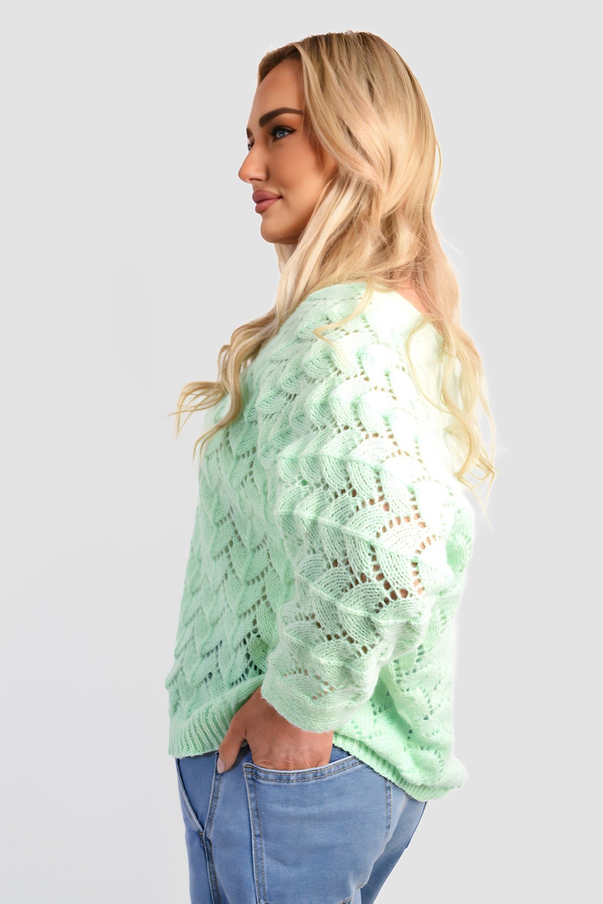 Eliza Half Sleeve Chunky Cable Knit Jumper - Mint