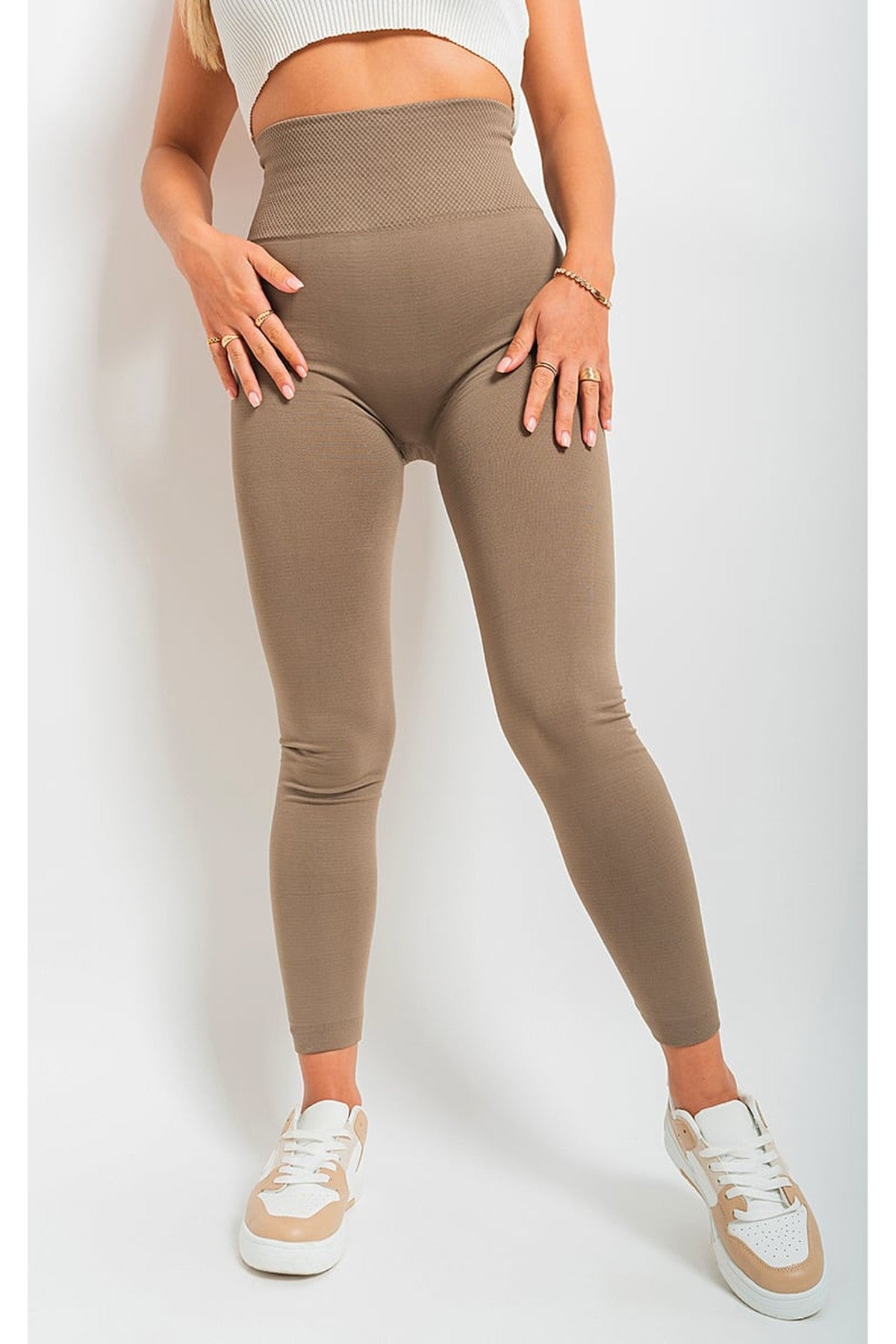 Elaine High Waist Tummy Compression Slimming Leggings - Mocha