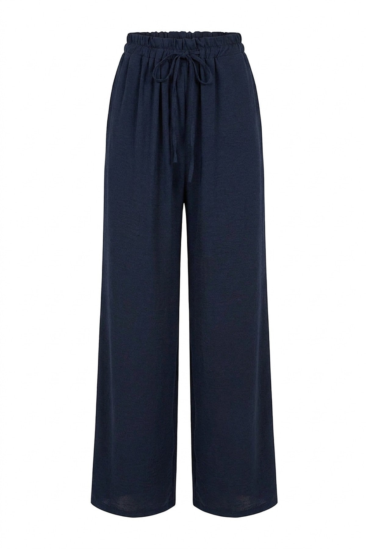 Mollie Drawstring Gathered Waist Wide Leg Trouser - Navy_wb