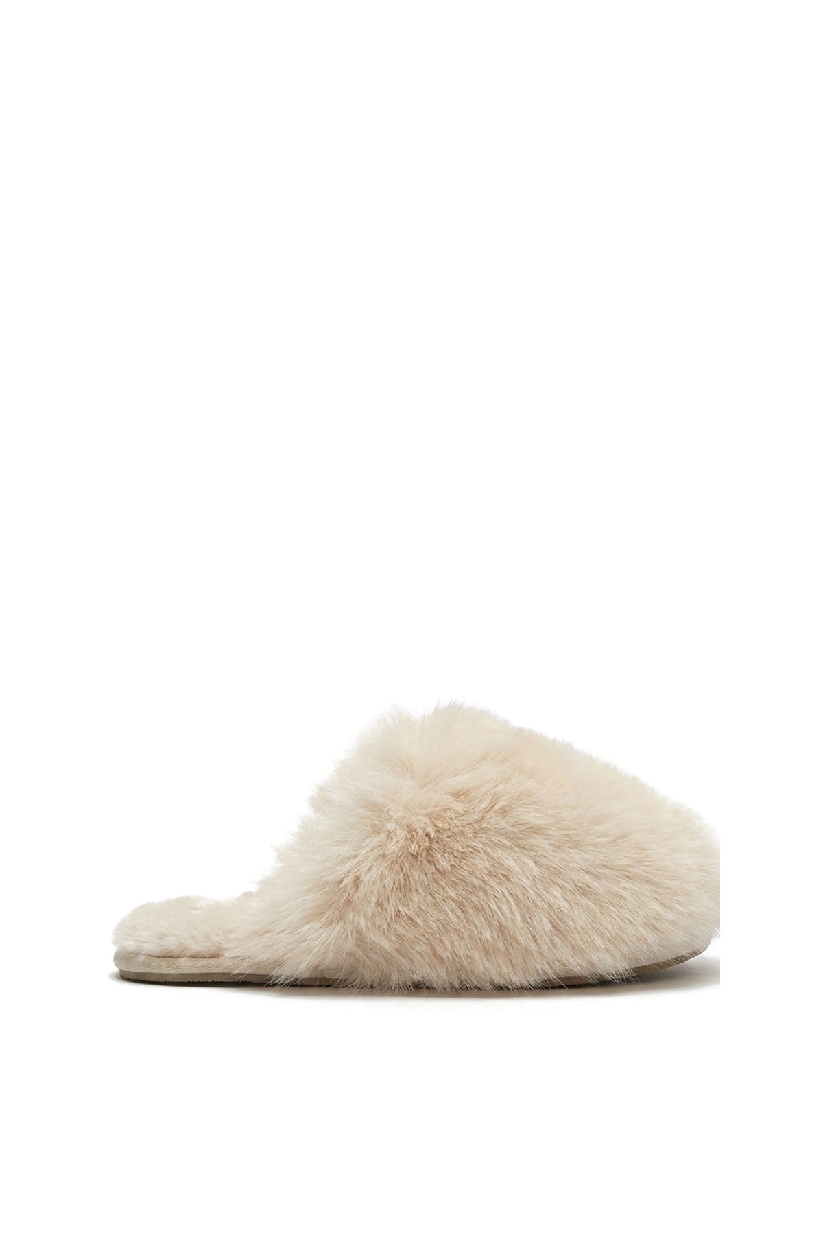 Nadia Fluffy Faux Fur Slippers - Beige