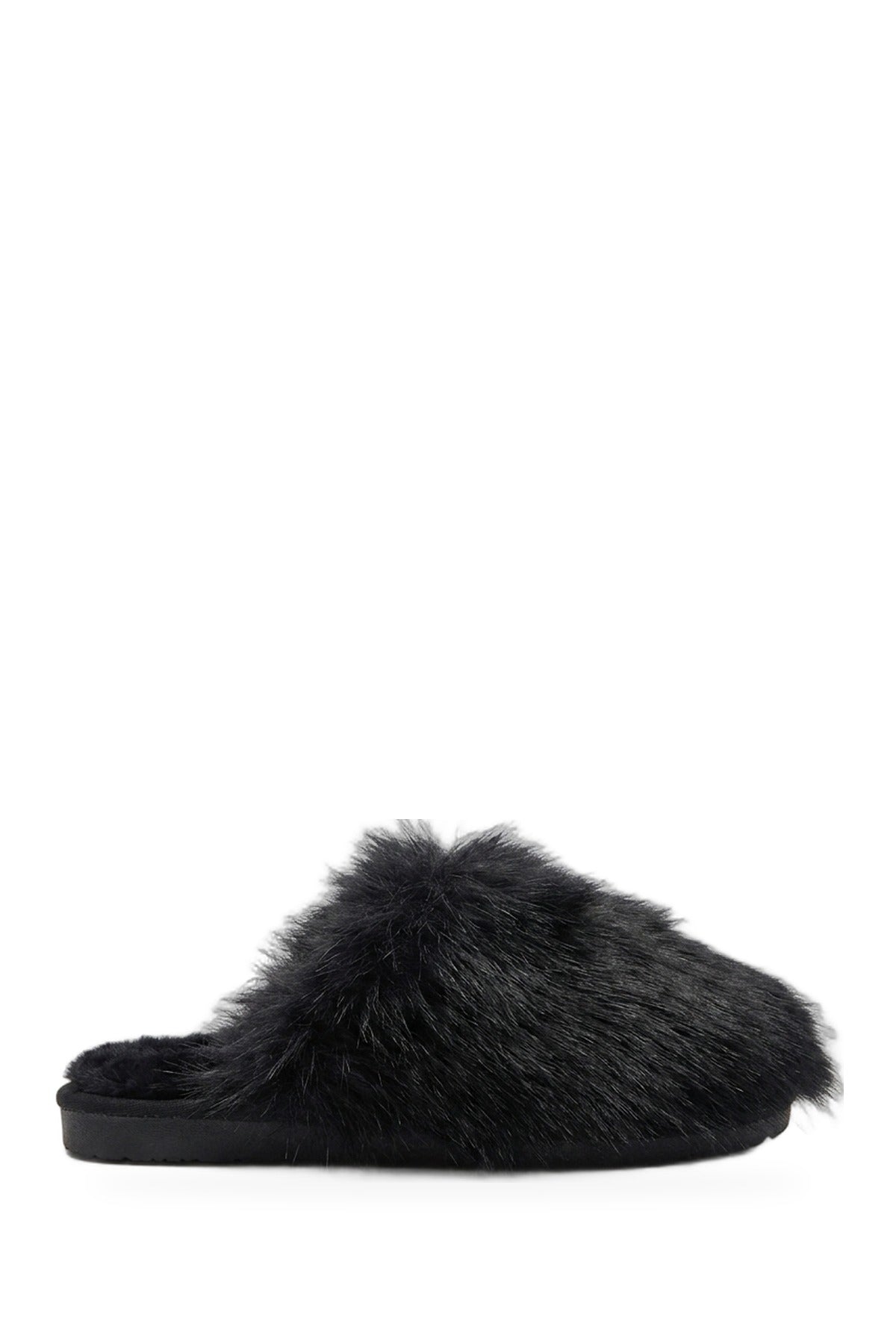 Nadia Fluffy Faux Fur Slippers - Black