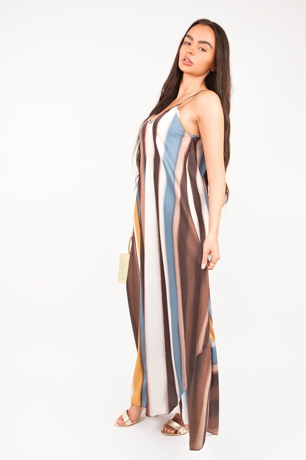 Naela Strappy Printed Maxi Dress - Brown