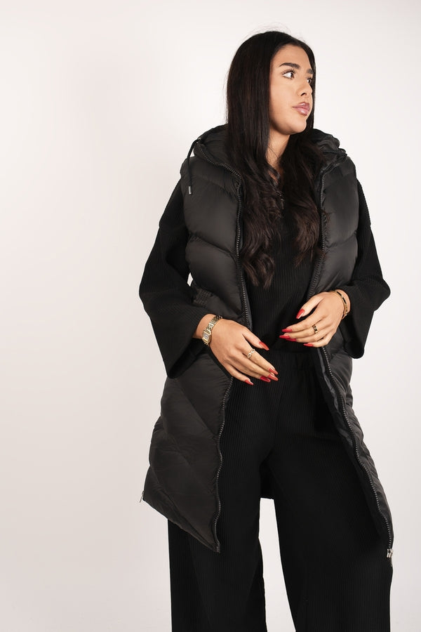 Naloria Longline Hooded Puffer Gilet - Black