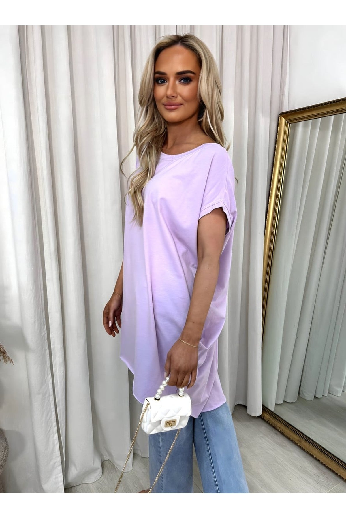 Naomi Round Neck With Side Pockets Oversized Top - Lilac